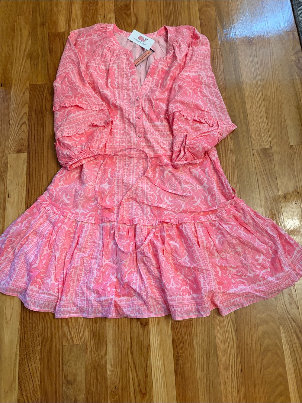 Vineyard Vines Pink Coral Printed Tiered Dress
